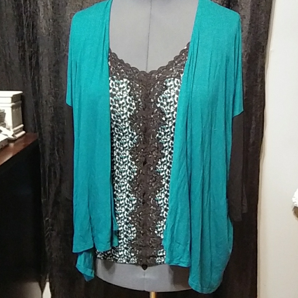 Two piece top cami and 3/4 cardi